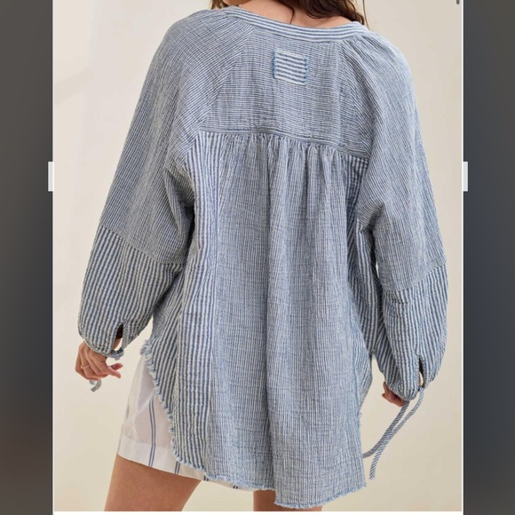 Aerie American Eagle Daybreak Coverup Shirt oversize Marbled Blue 16 18 XL - Picture 2 of 16